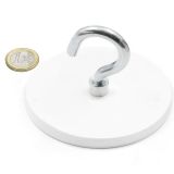 White rubber coated pot magnet 88 mm + angle hook 