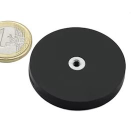 Rubber coated pot magnet with internal thread 43x6 mm