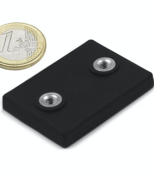 Rubber coated pot magnet with two internal threads 43x31 mm