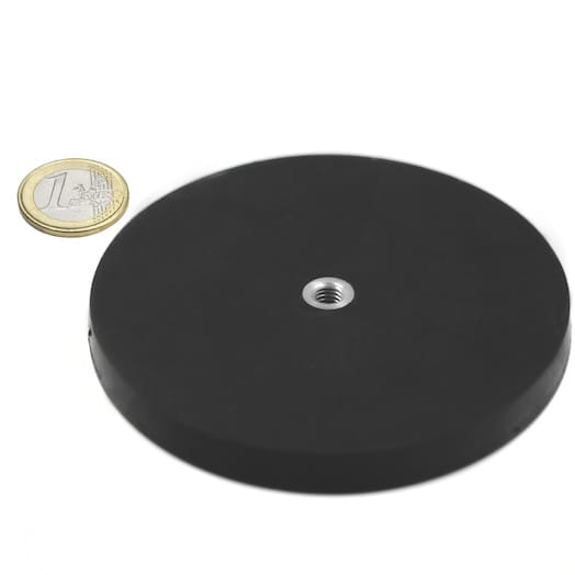 Rubber coated pot magnet with internal thread 88x8 mm