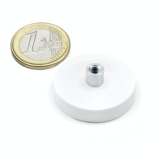 Gummibelagt pottemagnet med gevindbøsning 31x11 mm hvid