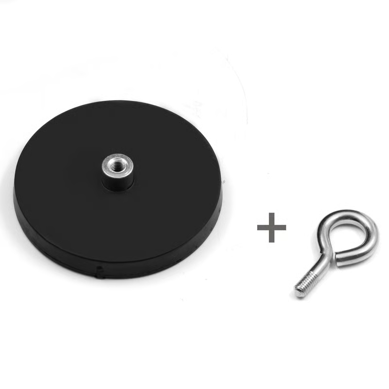 Rubber coated pot magnet 66 mm + eyelet