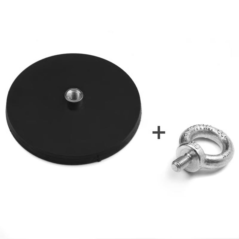 Rubber coated pot magnet 88 mm + eyelet