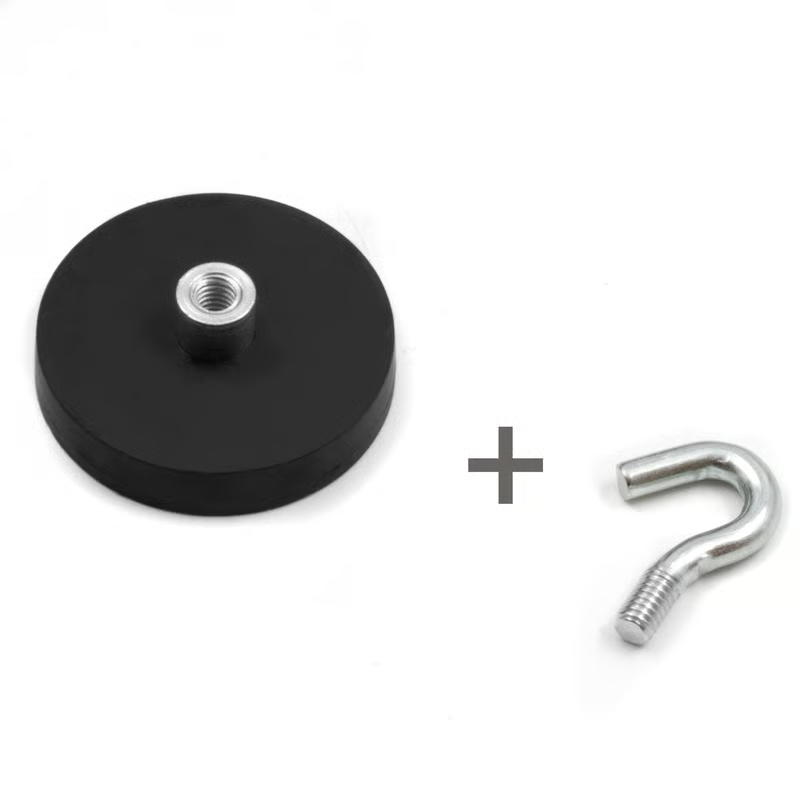 Rubber coated pot magnet 31 mm + hook